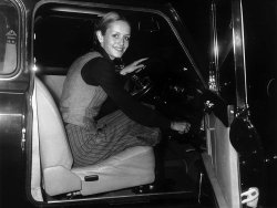 Twiggy 19 year old model pictured after passing her driving test November 1968. Driving mini motor car